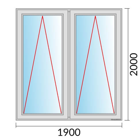 Zweiflügeliges Fenster 190x200 cm mit Kipp Öffnung & mit Kipp Öffnung