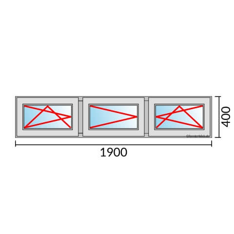 Dreiflügeliges Fenster 190x40 cm mit Dreh-Kipp-Links & Dreh-Links & Dreh-Kipp-Rechts Öffnung