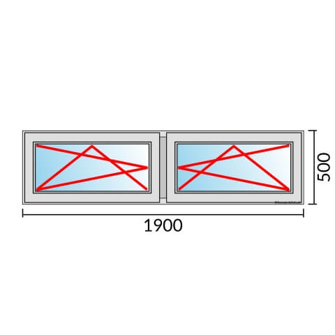 Zweiflügeliges Fenster 190x50 cm mit Dreh-Kipp-Links & Dreh-Kipp-Rechts Öffnung