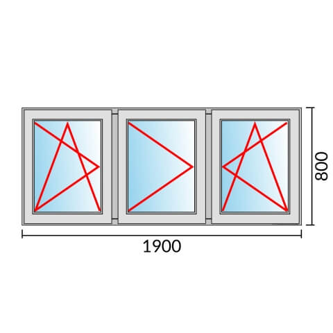 Dreiflügeliges Fenster 190x80 cm mit Dreh-Kipp-Links & Dreh-Links & Dreh-Kipp-Rechts Öffnung