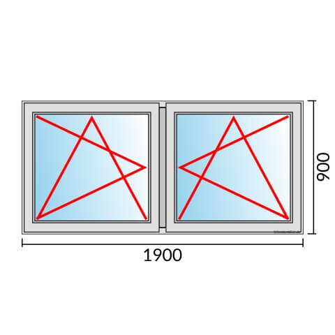 Zweiflügeliges Fenster 190x90 cm mit Dreh-Kipp-Links & Dreh-Kipp-Rechts Öffnung