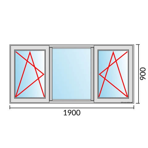 Dreiflügeliges Fenster 190x90 cm mit Dreh-Kipp-Links & Festverglasung & Dreh-Kipp-Rechts Öffnung