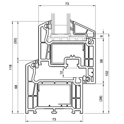 Fenster Salamander bluEvolution 73 classic line Profil Technische Zeichnung