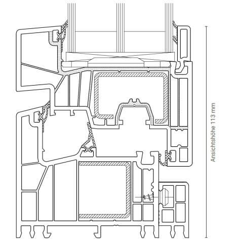 Kunststofffenster Salamander greenEvolution 76 box Technische Zeichnung
