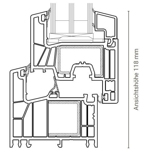 Kunststofffenster Salamander greenEvolution 76 flex A Technische Zeichnung