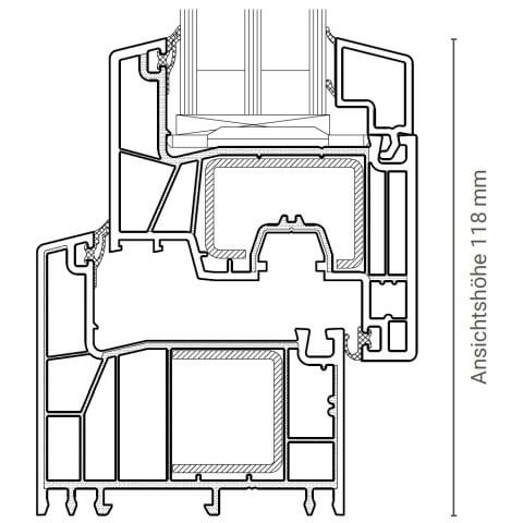 Kunststofffenster Salamander greenEvolution 76 flex Technische Zeichnung