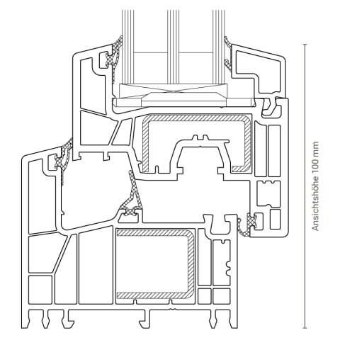 Kunststofffenster Salamander greenEvolution 76 free Technische Zeichnung
