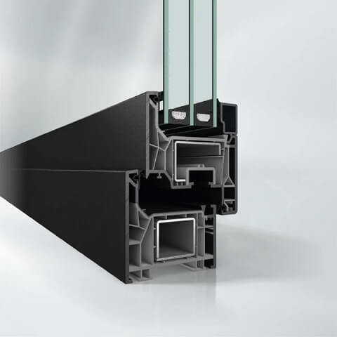 Kunststofffenster Schüco FocusIng Profil anthrazit - Flächenversetzt