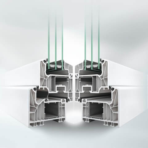 Kunststofffenster Schüco LivIng 82 AD/MD vergleich Profil Classic - Flächenversetzt