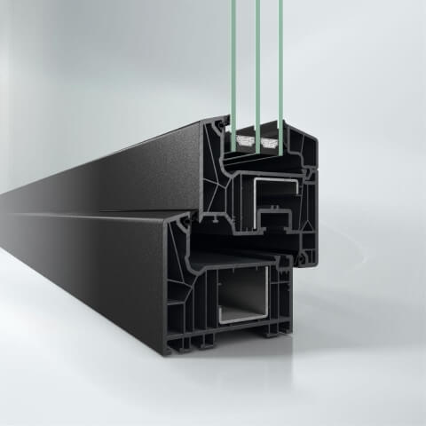 Kunststofffenster Schüco LivIng 82 Profil Kernfarbe anthrazit - flächenversetzt