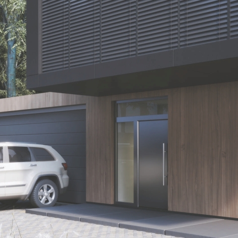 Haus mit Raffstore anthrazit Führungsschiene