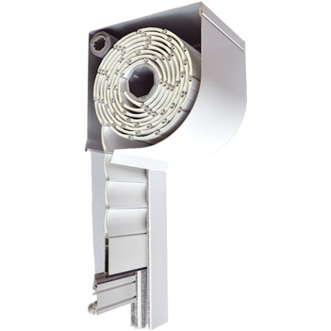 Vorbaurollladen PRL Viertelrund mit Insektenschutz Querschnitt