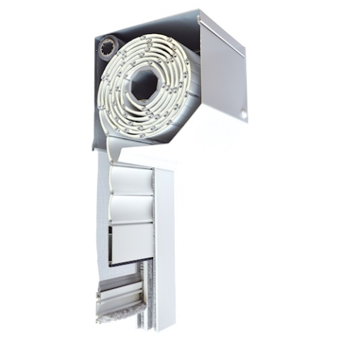 Vorbaurollladen PST eckig 45° mit Insektenschutz Querschnitt