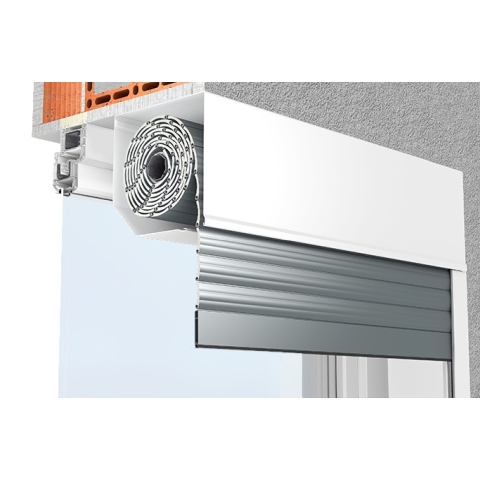 Vorbaurollladen PST eckig 45° Montage Laibung Rechtsroller