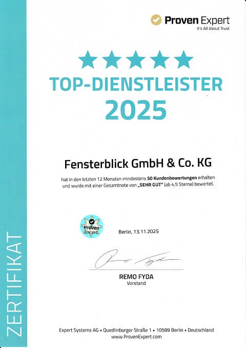 Top-Dienstleister 2025 von ProvenExpert - fensterblick.de