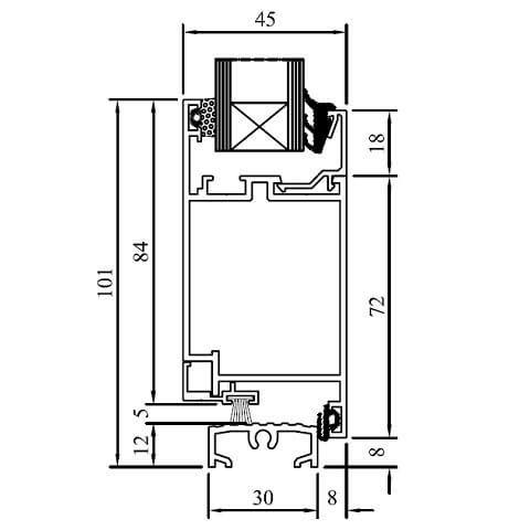 Aluminium Tür MB-45 technische Zeichnung