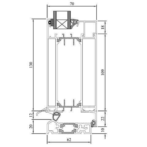 Aluminium Tür MB-70 technische Zeichnung