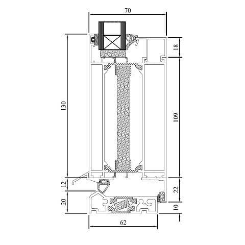 Aluminium Tür MB-70 HI technische Zeichnung
