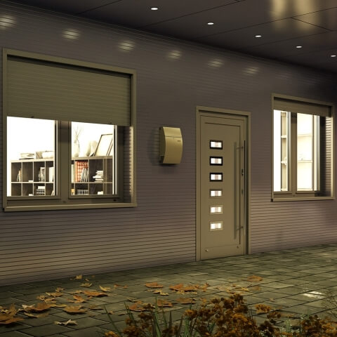 Alu Haustür mit Fenster und Rollladen