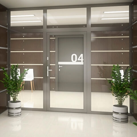 Aluminium deur met bovenlicht en zijpaneel in grijs MB-45