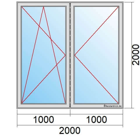 Balkontür 200x200 cm 2-flügelig Dreh-Kipp-Links & Dreh-Rechts mit Stulp technische Details