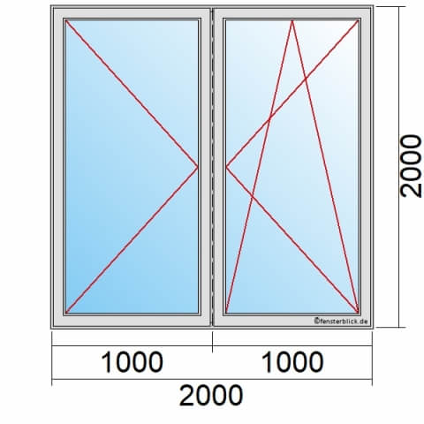 Balkontür 200x200 cm 2-flügelig Dreh-Links & Dreh-Kipp-Rechts mit Stulp technische Details
