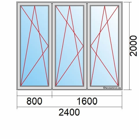 Balkontür 240x200 cm 3-flügelig Dreh-Kipp-Links, Dreh-Kipp-Links & Dreh-Kipp-Rechts technische Details