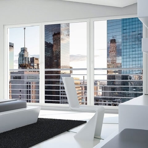 3-flügelige Kunststoff Balkontür in Weiß