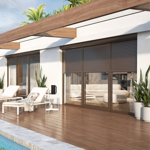Terrassentüren mit Vorbaurollladen in braun