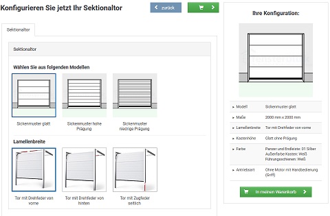 Sektionaltor-Konfigurator mit Preisrechner