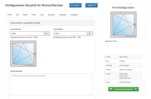 Kozijnconfigurator afmetingen