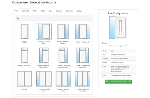 Haustürkonfigurator im Auswahl der Typen