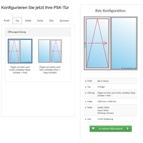 PSK-Tür-Konfigurator Auswahl Typen