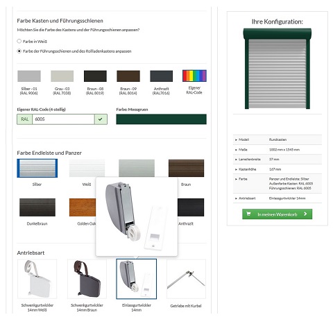 Rollladen-Konfigurator mit Preisrechner