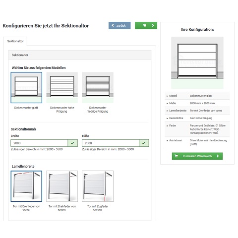 Sektionaltor Konfigurator mit Preisrechner