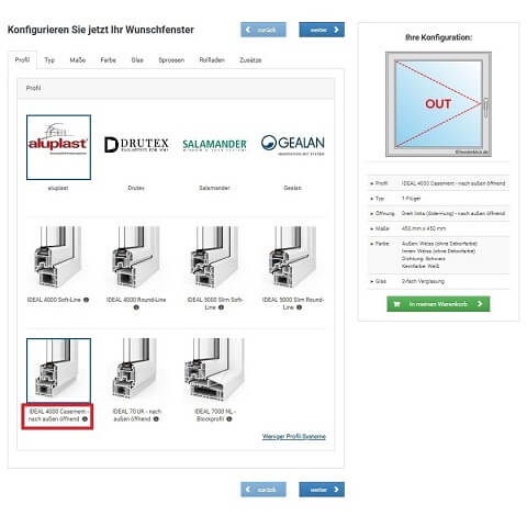 Raamconfigurator – Buitendraaiende profielen
