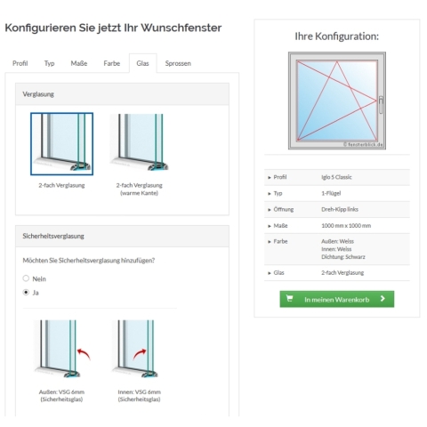 Fenster mit VSG Glas nach Maß konfigurieren