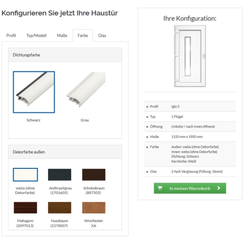 Haustür Konfigurator während der Farb-Auswahl