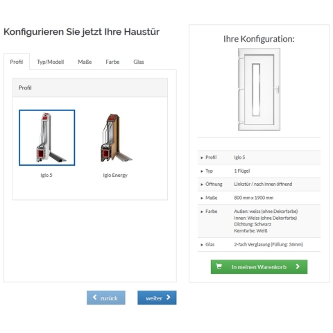 Haustür Konfigurator im Profil-Auswahls Schritt