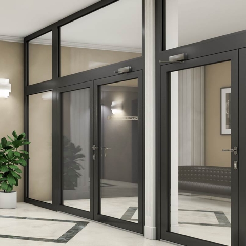 Kunststoff Nebeneingangstür Geschäftsfassade