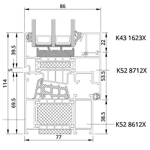 Alufenster MB-86N SI Profilschnitt