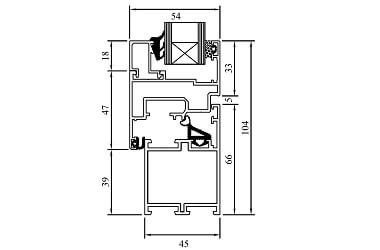 Aluminiumfenster MB-45 technische Zeichnung