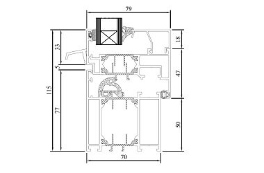 Aluminiumfenster MB-70 technische Zeichnung