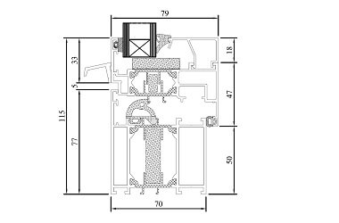 Aluminiumfenster MB-70 HI technische Zeichnung