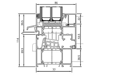 Aluminiumfenster MB-86 SI technische Zeichnung
