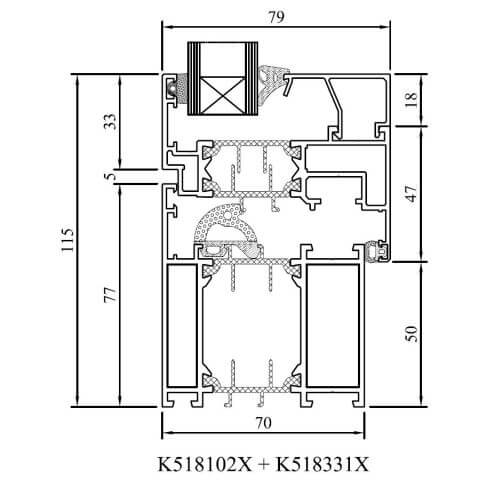 Alufenster MB-70 Profilschnitt