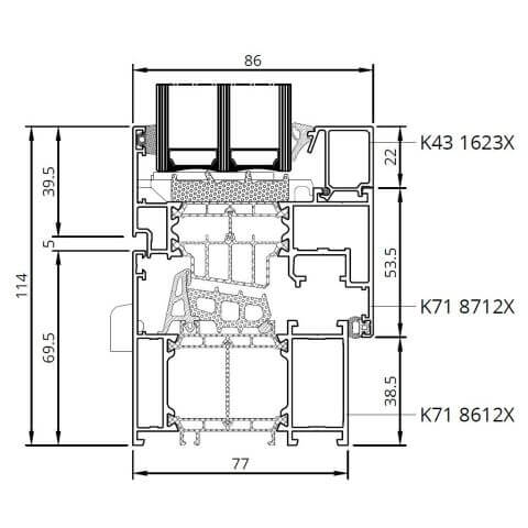 Alufenster MB-86 SI Profilschnitt