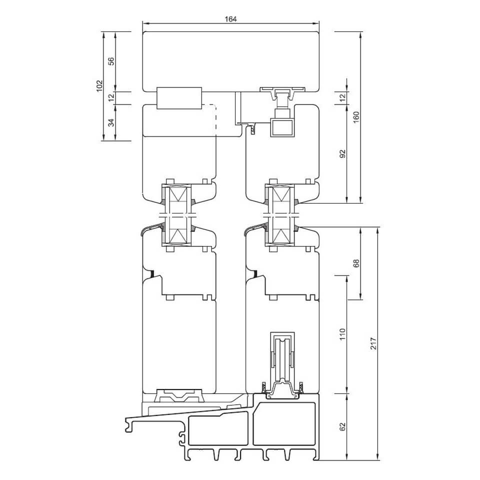 technische Profilschnitt Holz Hebeschiebetür Drutex Softline-68