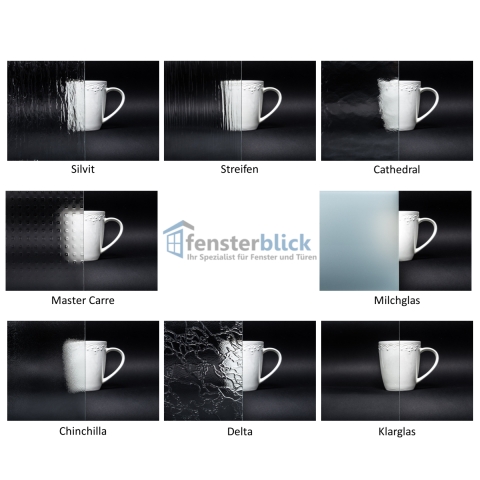 Auswahl verschiedener Strukturgläser / Ornamentgläser