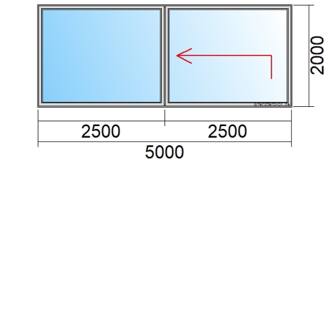 Hebeschiebetür 5m, Öffnungsart: F + HS